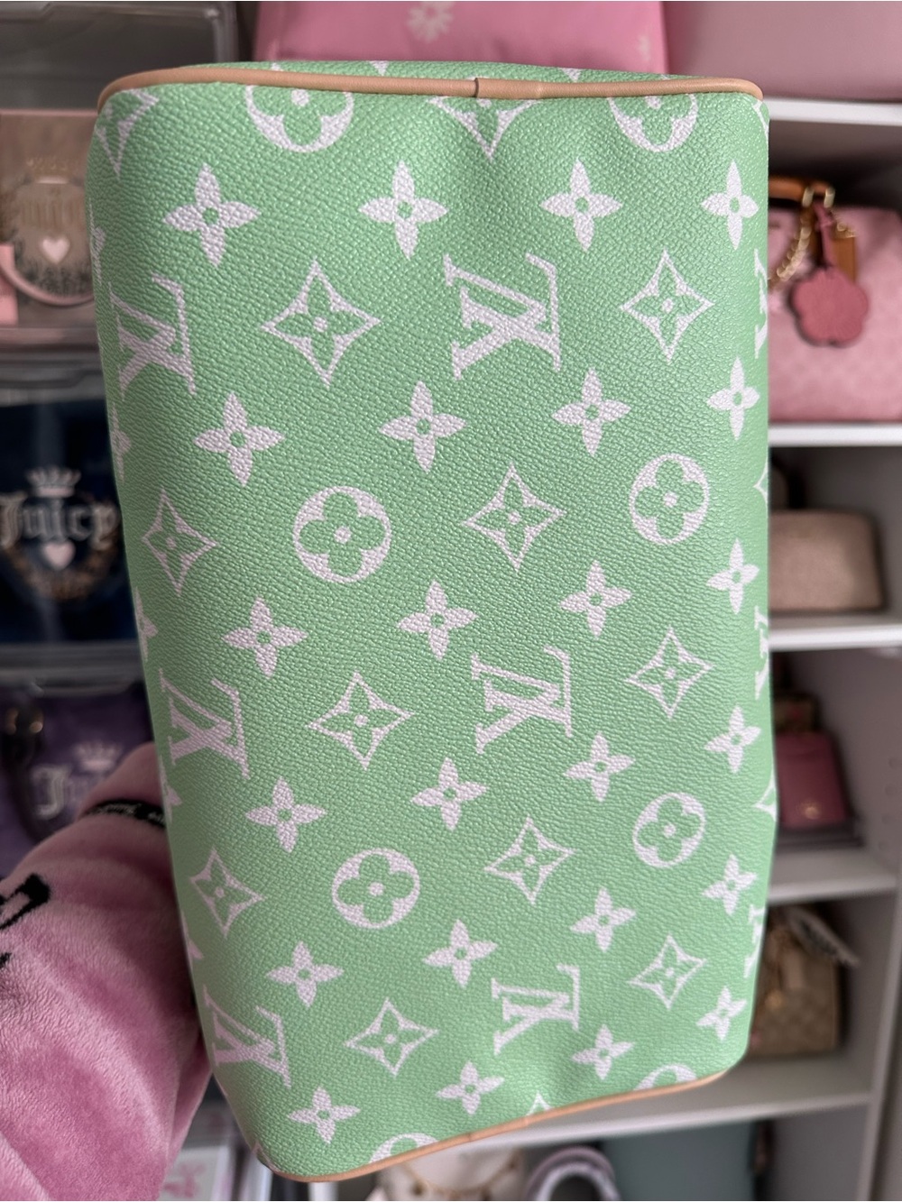 Slouchy Lime Green Monogram Satchel Shoulder Bag - Picture 4 of 7